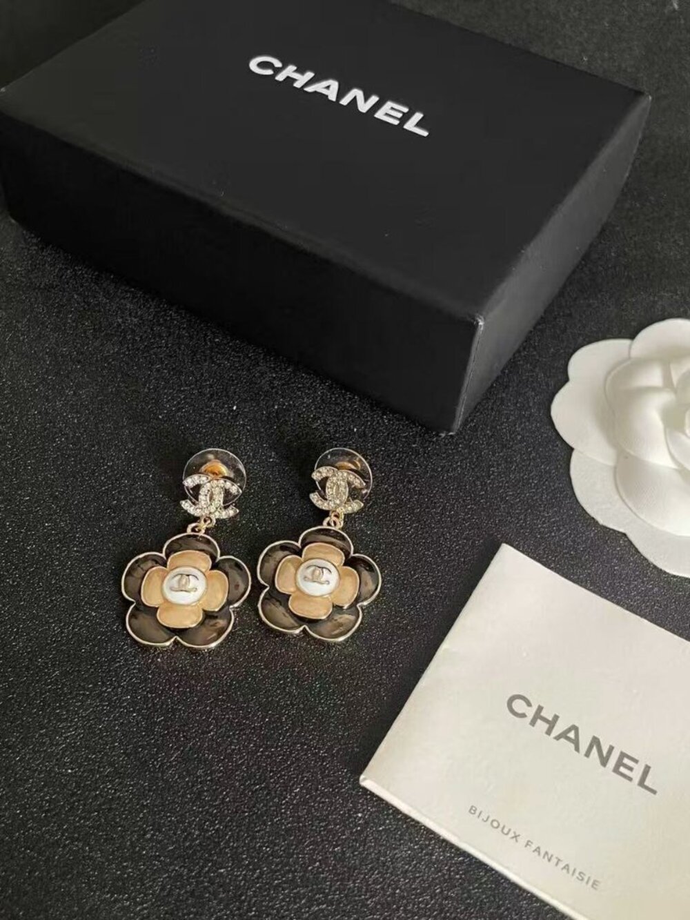Chanel Camellia Drop Stud Earrings